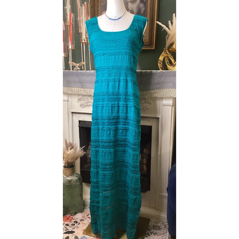 Chelsea & Violet Teal Textured Lace Ruffle Maxi Dress Womens Large 3C09J57
